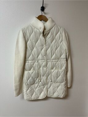 Rachel Zoe Women's Ivory Quilted Puffer Jacket with Knit Sleeves women’s size S